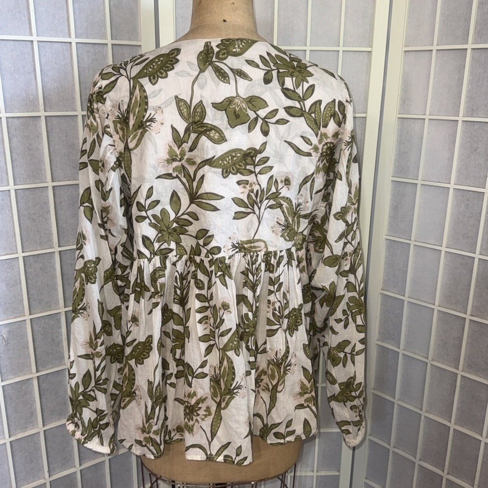World Market Blouse Embroidered Green Floral 100% Cotton Women's Size L/XL New - Picture 2 of 15